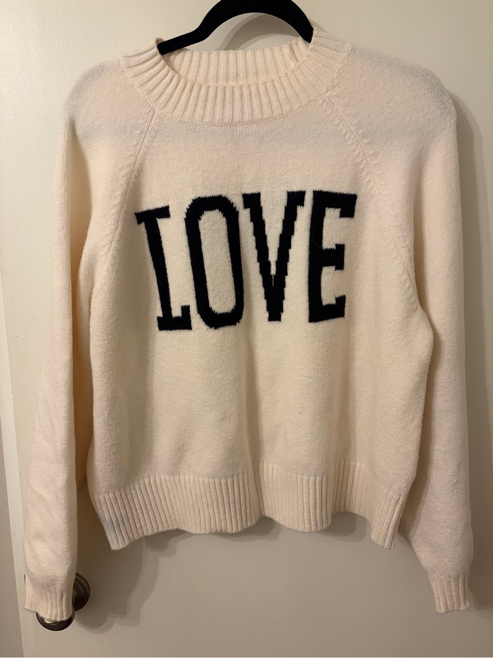 Old Navy Cream Crewneck Sweater with Black LOVE Graphic